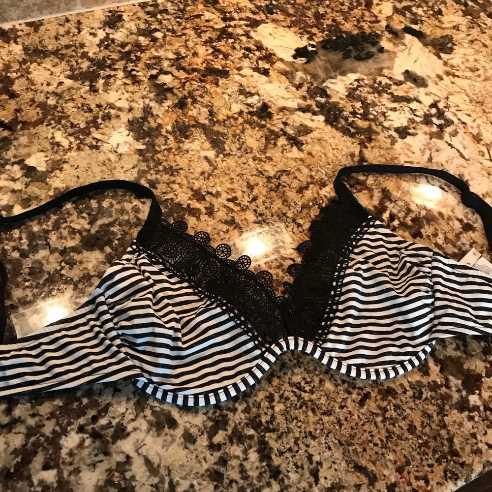 Seafolly Black and White Striped Bikini Top